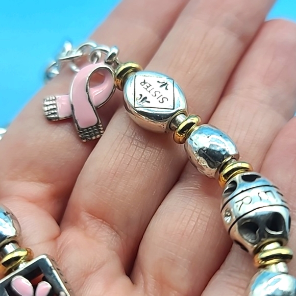 Brighton 2008 "POWER OF PINK" Sister, Wife, Friend Silver Bead & Enamel Bracelet - Picture 7 of 9